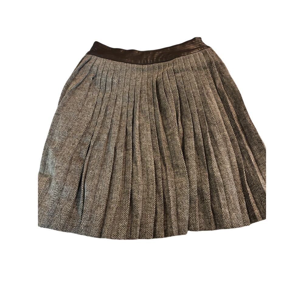 Altar’d State Brown Pleated Skirt Size Small Leather Detailed Waistband